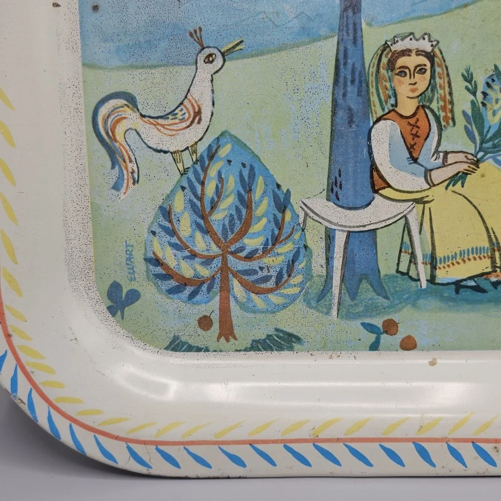Vintage 60s Metal Tin TV Tray Costal Gardening Cottagecore Village Folkart